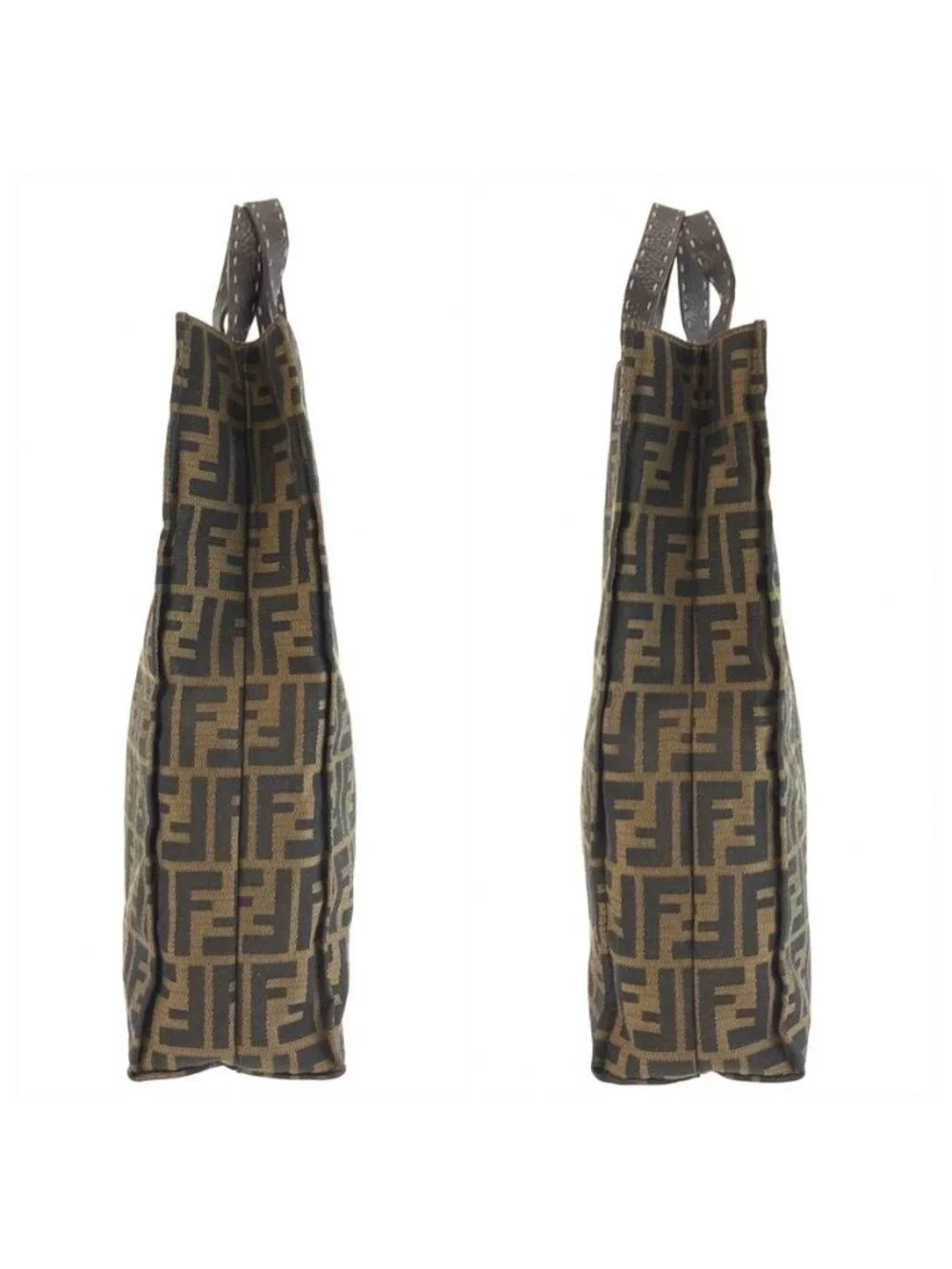 Fendi Selleria Zucca Brown Canvas Leather Tote Business Handbag